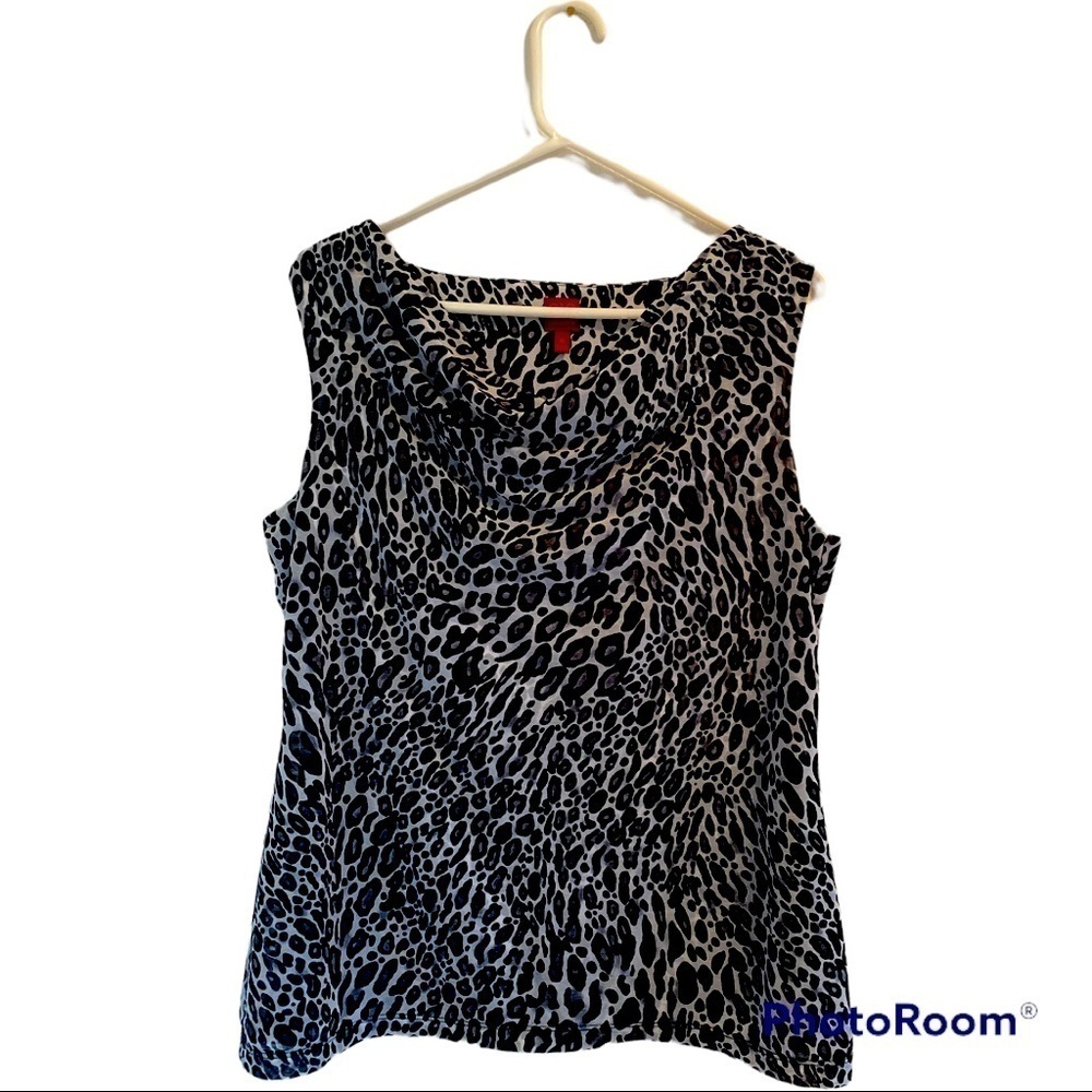 212 Collection Sleeveless Animal Print Blouse Womens Medium Black & White